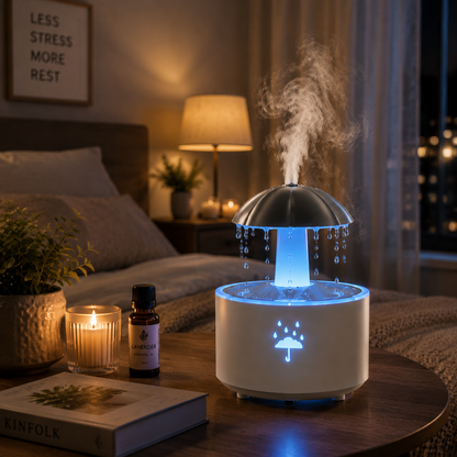 7-Color Rain Drop Aroma Diffuser | Rotating Mist Humidifier with LED Mood Light for Home & Office