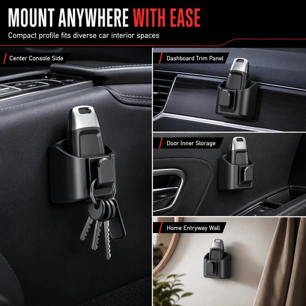 🚗 Car Key Fob Holder with Hook – Dashboard Key & Access Card Organizer