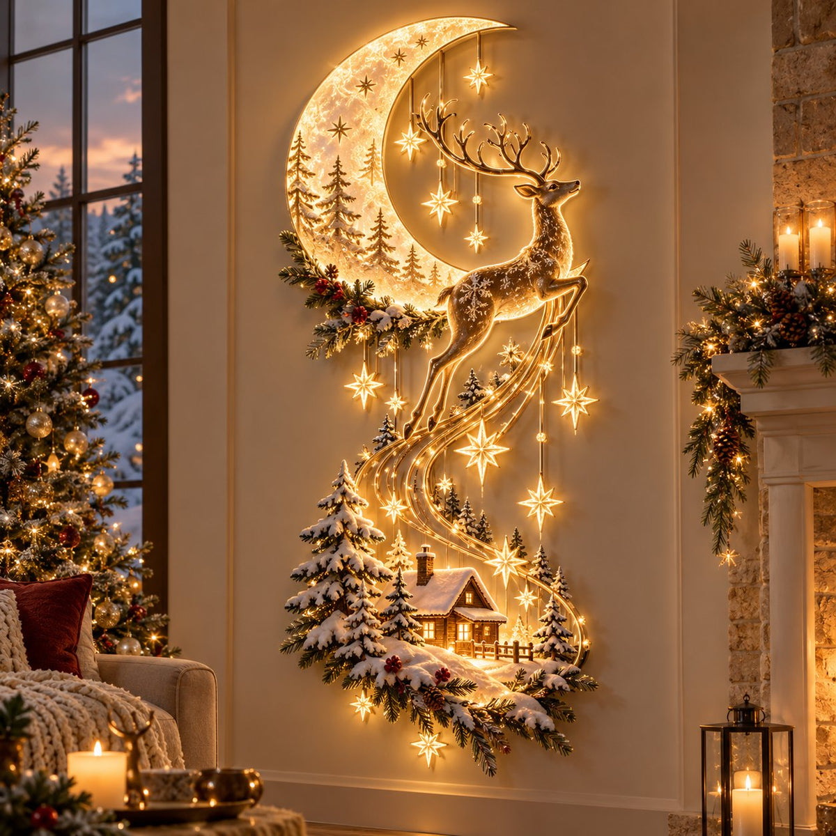 Reindeer Under the Starry Sky™ – Cozy Christmas Cabin