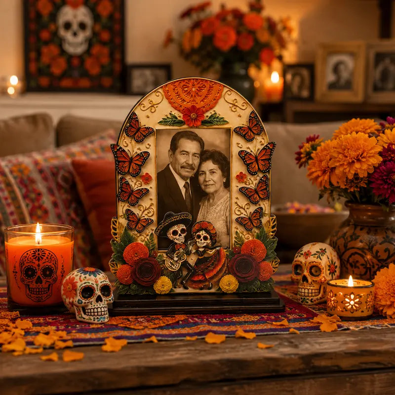 💀Día de los Muertos Wooden Picture Frame Decor - Mexican Tabletop Altar Display with Multiple Frame Designs