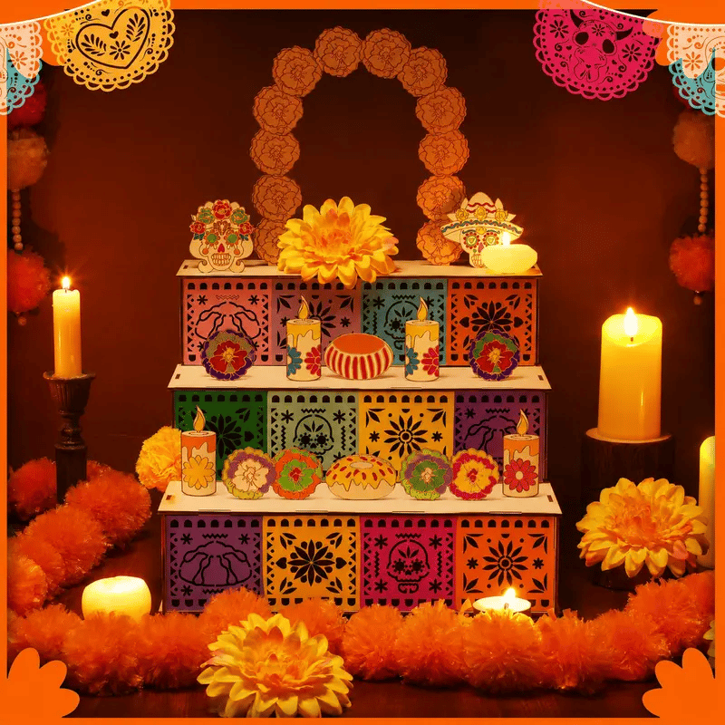 🔥 50% OFF 🌼 3-Tier Día de los Muertos Wooden Ofrenda Centerpiece