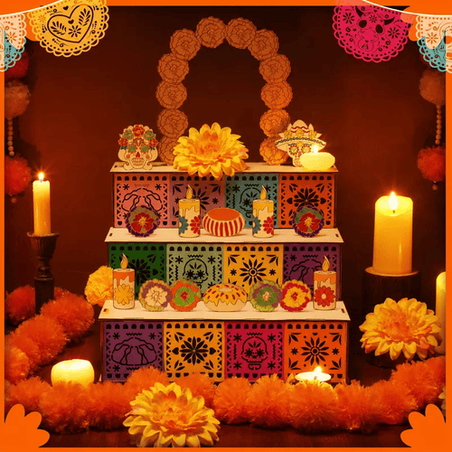 🔥 50% OFF 🌼 3-Tier Día de los Muertos Wooden Ofrenda Centerpiece