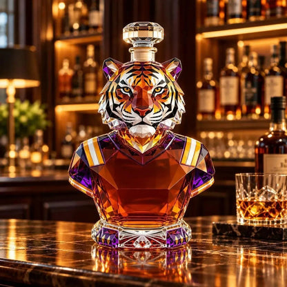 🐅 Geometric Tiger Whiskey Decanter ✨ Crystal Glass Home Bar Centerpiece