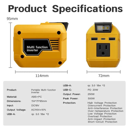 🔥250W Portable Power Inverter – Turn 18V–21V Tool Batteries Into 220V AC Power 🔋