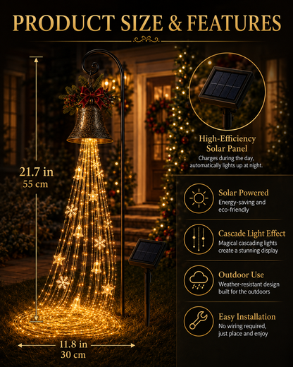 🎄 50% OFF 🔔 Solar Christmas Bell Cascade Light – Magical Golden Yard Glow ✨