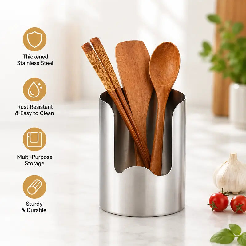 . 🍳 50% OFF Stainless Steel Utensil Holder – Keep Your Kitchen Counter Clean & Organized