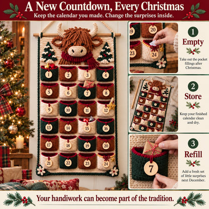 ⏳ Last Day 49% OFF – 🎄 24-Pocket DIY Christmas Crochet Advent Calendar Kit with Moveable Star Marker 🧶