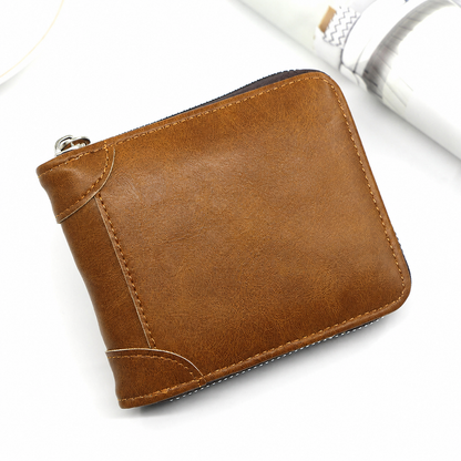 💼 Vintage Zip-Around Men's Wallet - Compact PU Leather Bifold Wallet