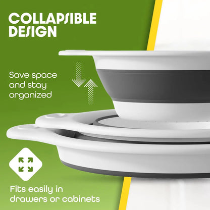 🔥 50% OFF 🥗 3-Piece Collapsible Colander Set with Self-Draining Base
