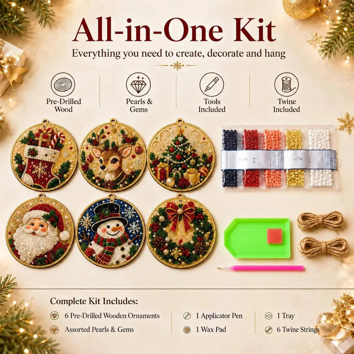 🎄 12-Piece Christmas Diamond Painting Ornament Kit – DIY Tree Hanging Decor