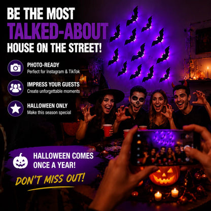 🦇Halloween decorative items - 3D black bat wall stickers with LED lights