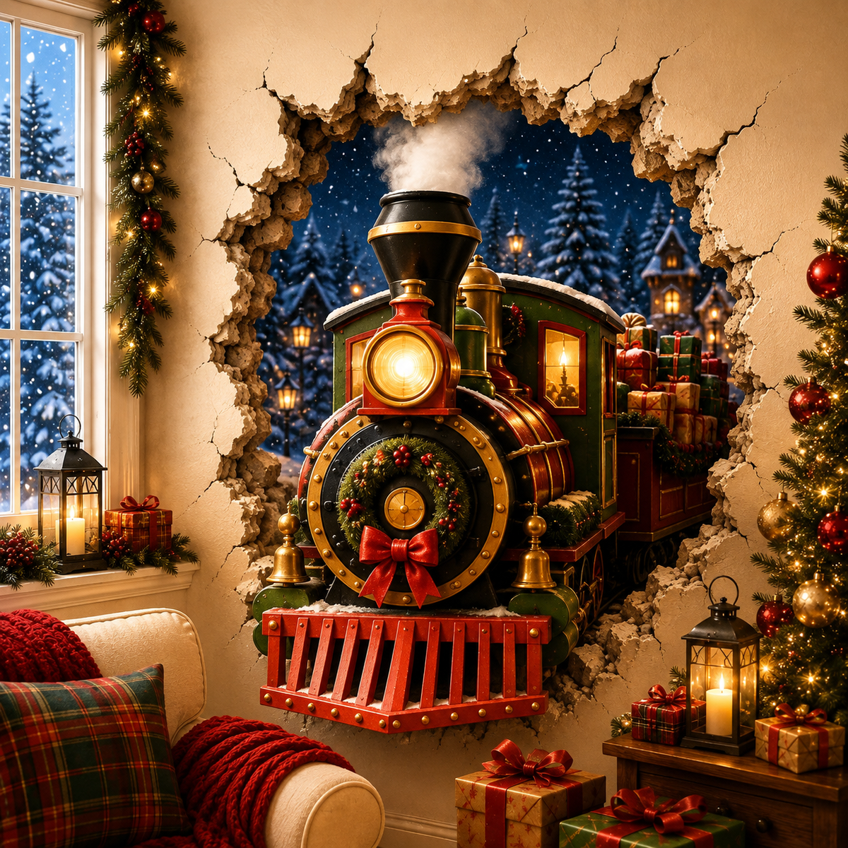 🔥Last Day 50% OFF-19.7'' 🎄 3D Christmas Break-In Wall Decal Peel and Stick Holiday Home Decor 🎅