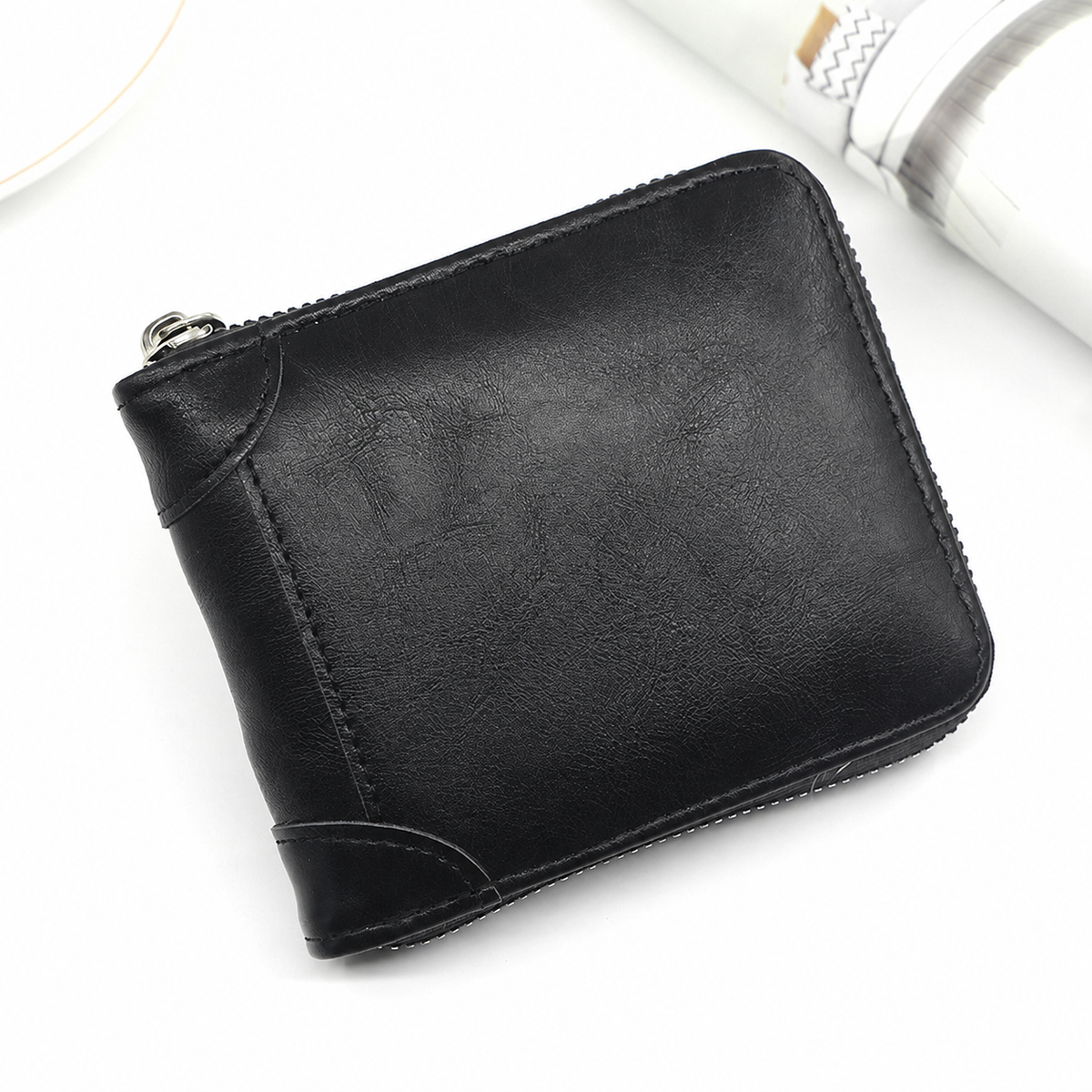 💼 Vintage Zip-Around Men's Wallet - Compact PU Leather Bifold Wallet