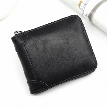 💼 Vintage Zip-Around Men's Wallet - Compact PU Leather Bifold Wallet
