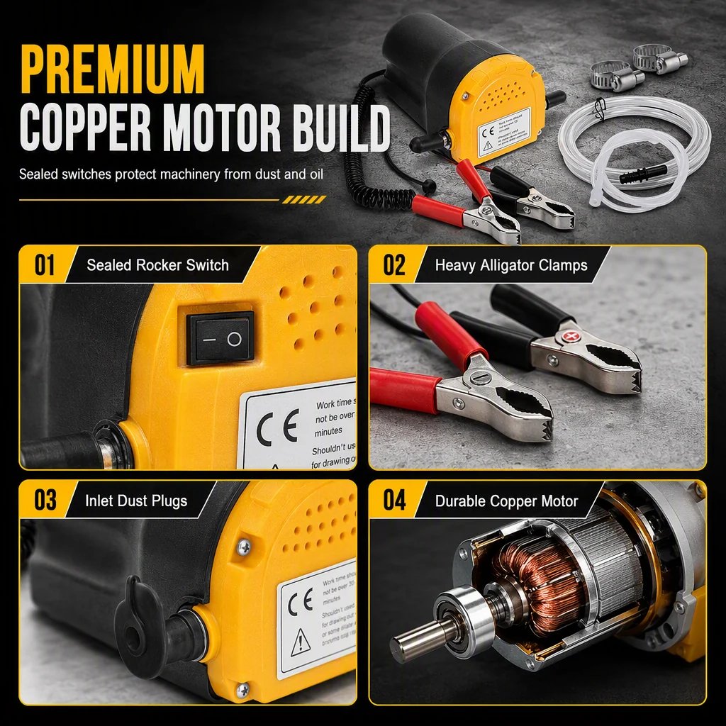 💯 📢📢50% OFF !! ⚡ Portable 12V/24V Electric Self-Priming Oil & Fuel Transfer Pump with Alligator Clamps 🛢️