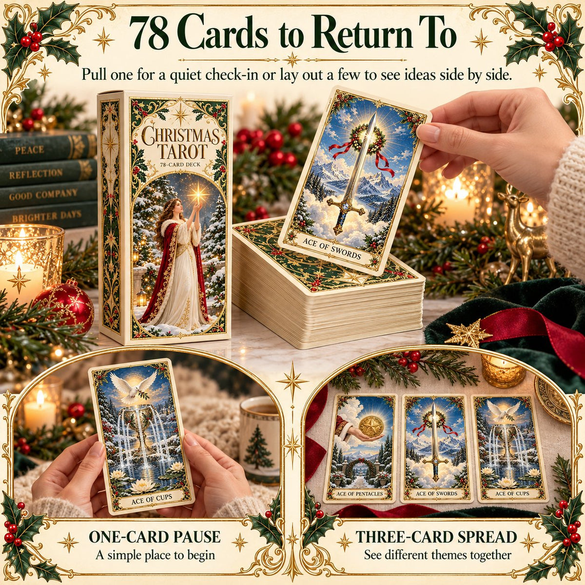 Last Day 49% OFF🎉-🔮  Complete 78-Card Christmas Holiday Tarot Deck with Guidebook & Gift Box 🎄