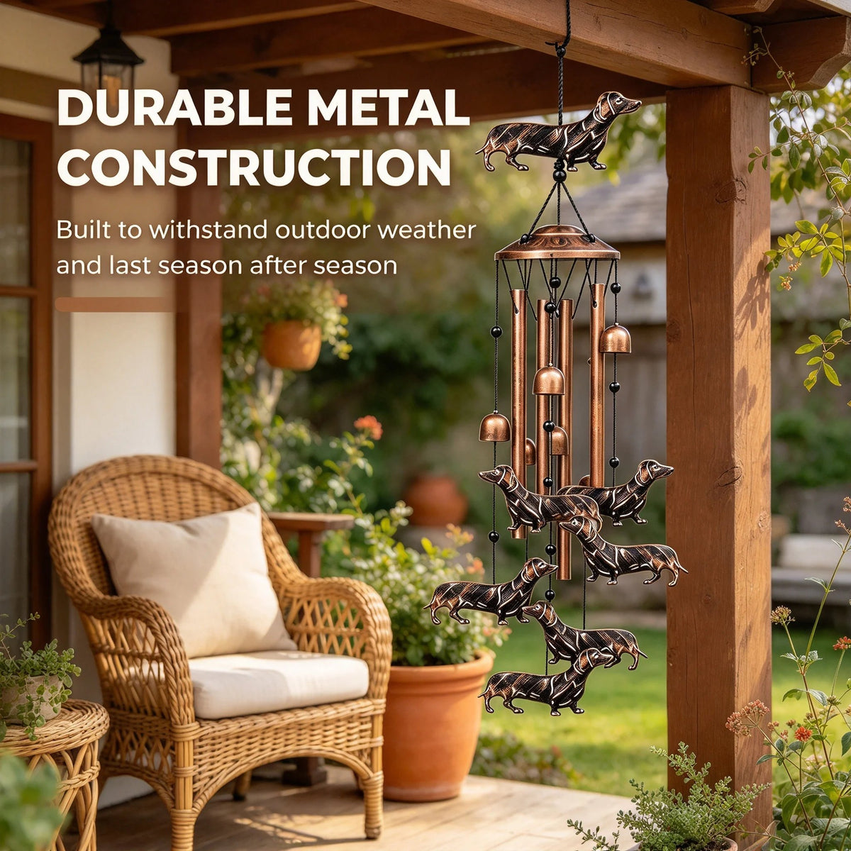 🐶 Dachshund Metal Wind Chime, Outdoor Garden Decor