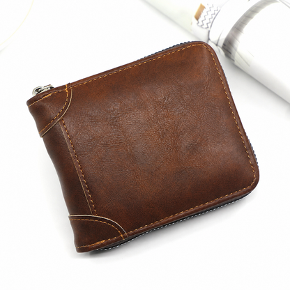 💼 Vintage Zip-Around Men's Wallet - Compact PU Leather Bifold Wallet