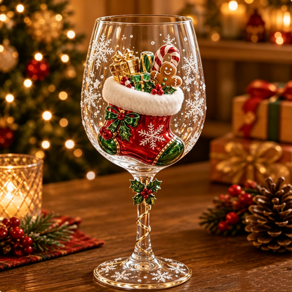 🎄 50% OFF 3D Christmas Glass Cup with Raised Holiday Artwork for Festive Drinks ✨