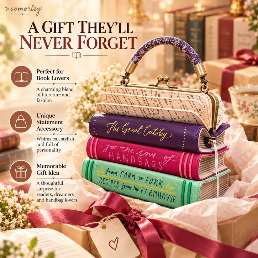 📚✨Book Stack Handbag – Vintage-Inspired Book-Shaped Top Handle Purse, Unique Gift for Book Lovers