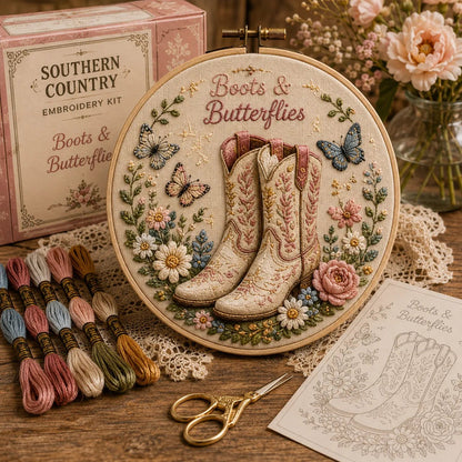 🧵 Southern Country Embroidery Kit Collection | Beginner-Friendly Wooden Hoop Art DIY Keepsake 🌼