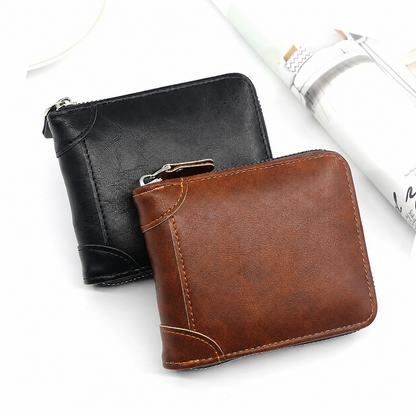 💼 Vintage Zip-Around Men's Wallet - Compact PU Leather Bifold Wallet