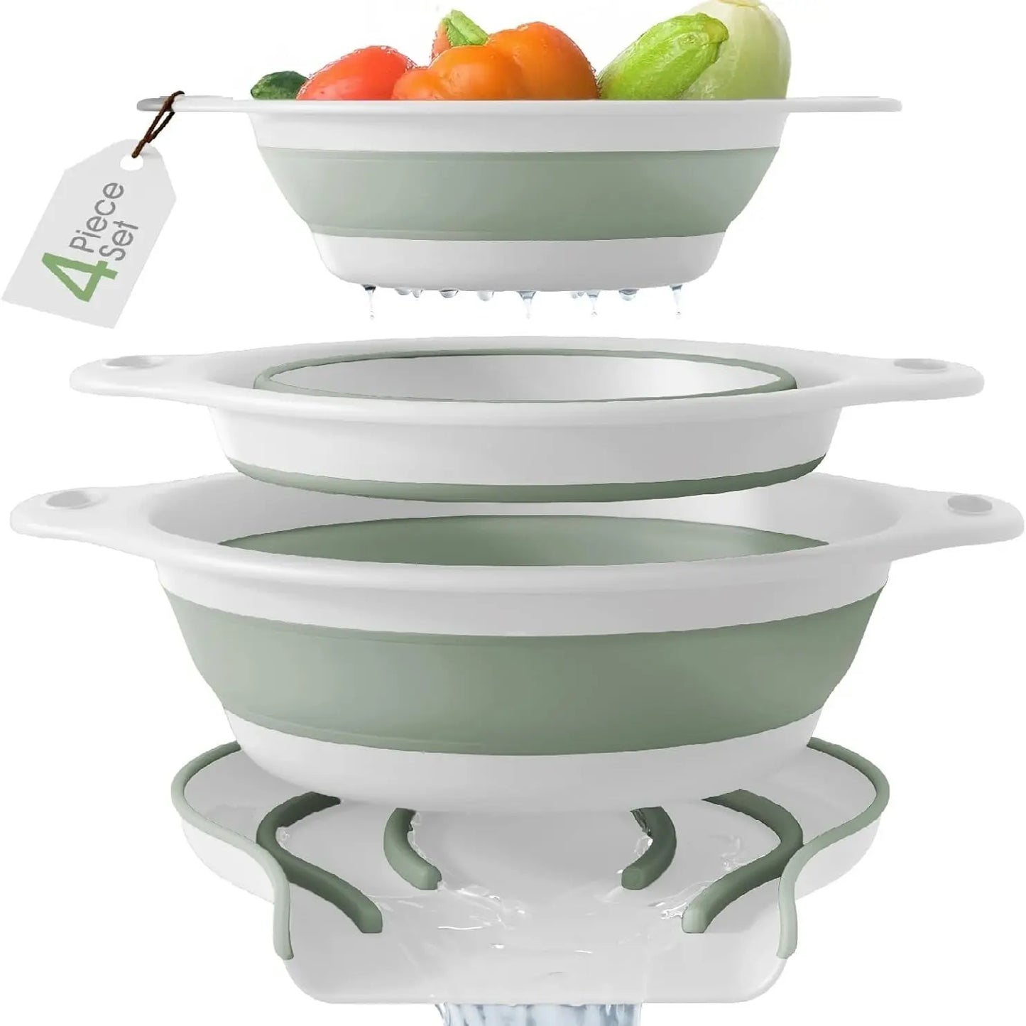 🔥 50% OFF 🥗 3-Piece Collapsible Colander Set with Self-Draining Base