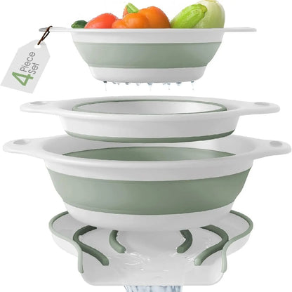 🔥 50% OFF 🥗 3-Piece Collapsible Colander Set with Self-Draining Base