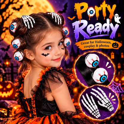 💀Halloween Skeleton Hand Hair Clips & Bloody Eyeball Hair Ties