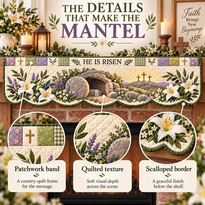 ⏳ Last Day 50% OFF – ✝️ Easter Faith Quilted Mantel Scarf | Patchwork Christian Fireplace Décor for Spring & Easter 🌷