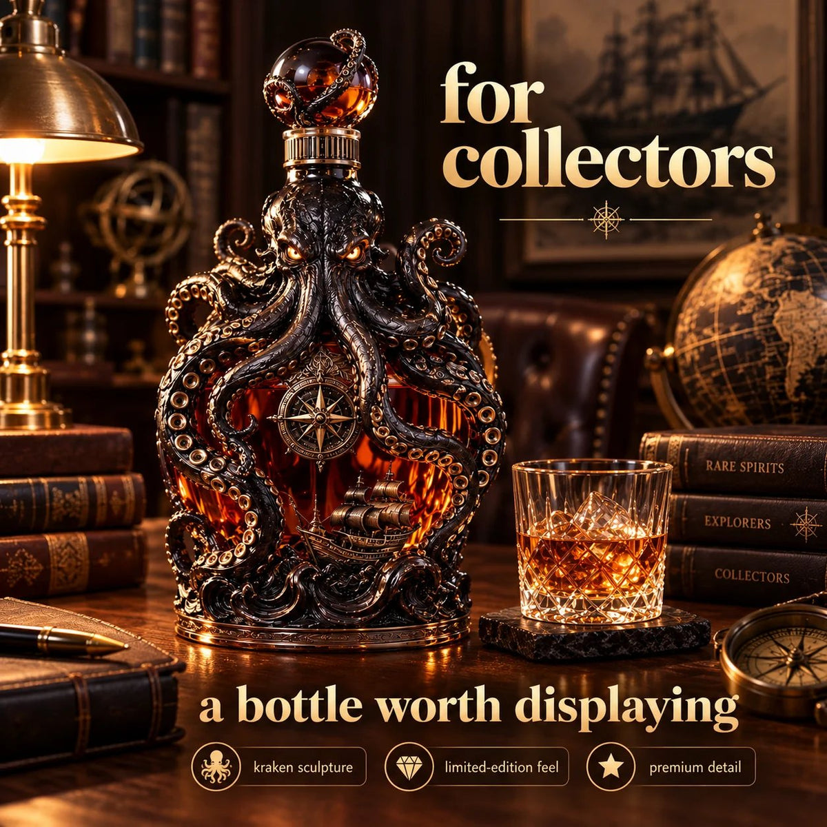 🐙 Mythic Kraken Whiskey Decanter with Sculpted Tentacles & Collector's Gift Box ⚓