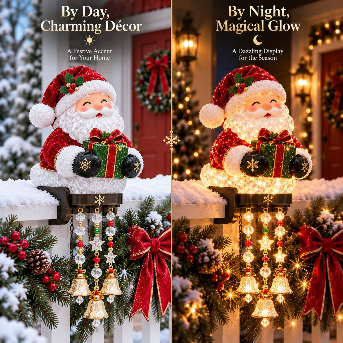✨ Lighted Christmas Porch Railing Hanging Characters with Cascading LED Ornaments 🎄