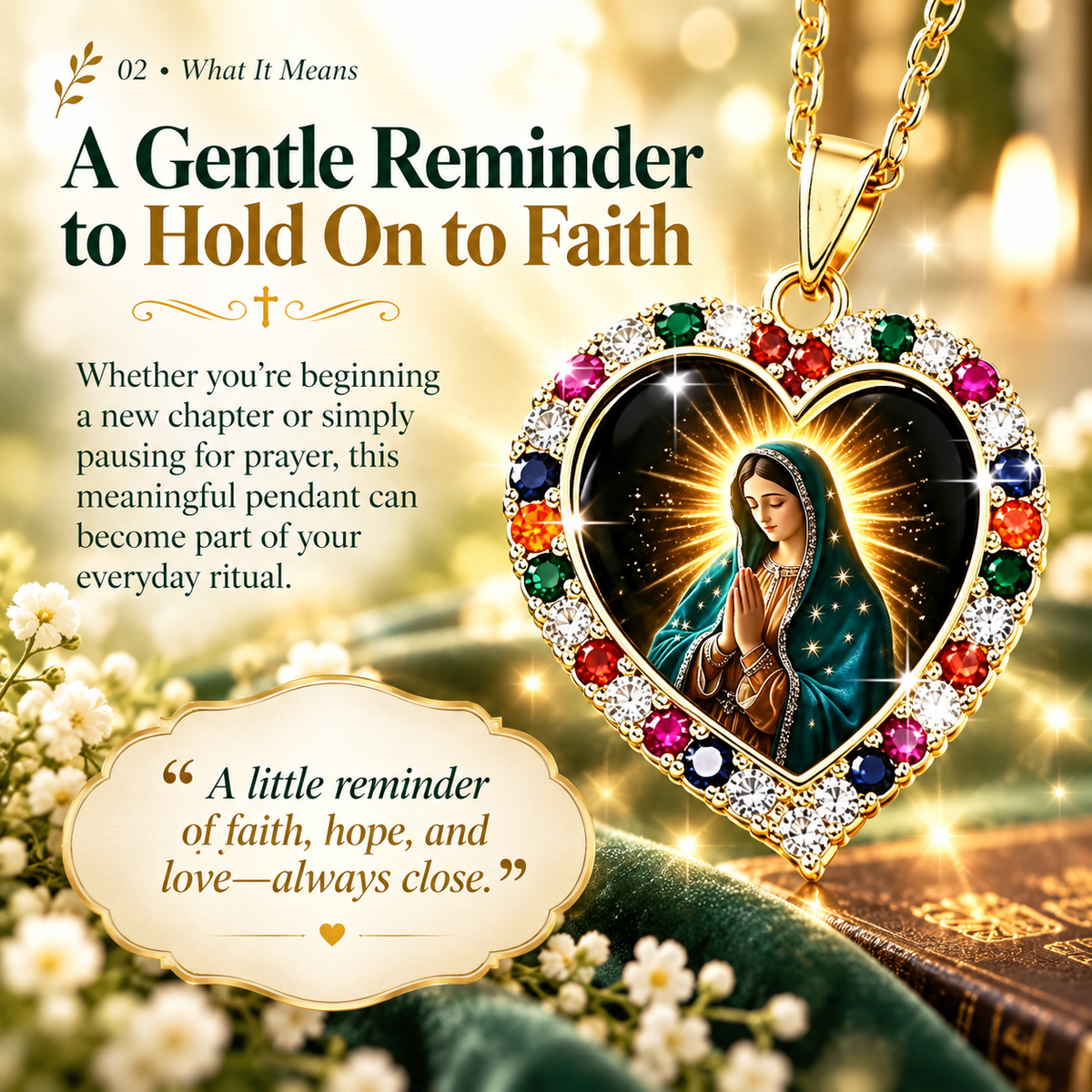 Virgin Mary Birthstone-Inlaid Daily Prayer Pendant Necklace