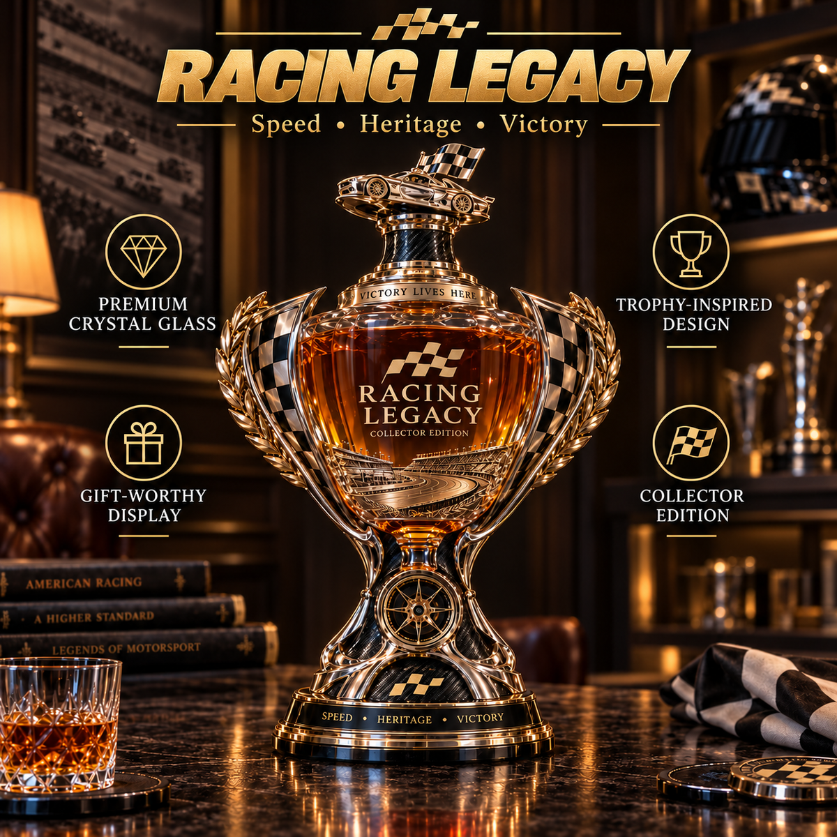 🏁 Racing Legacy Trophy Whiskey Decanter – Collector’s Edition 🏆