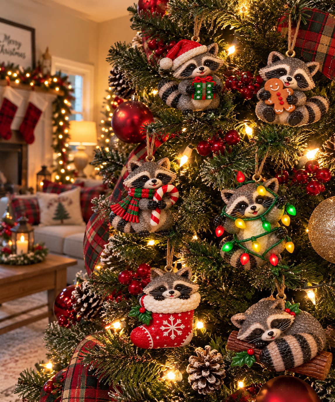 🦝Adorable Christmas Raccoon Ornaments