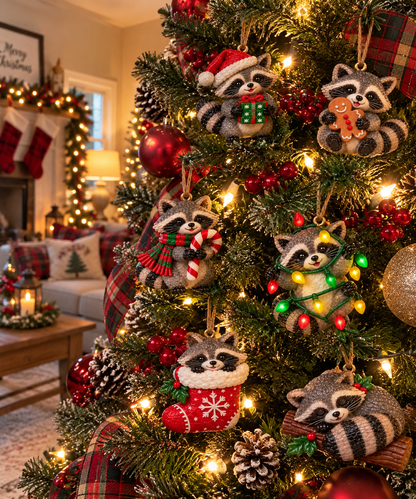 🦝Adorable Christmas Raccoon Ornaments