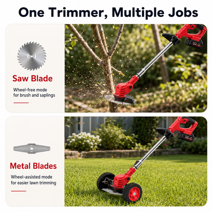 🔥 50% OFF 3-in-1 Cordless Weed Whacker with Adjustable Handle & Removable Support Wheels