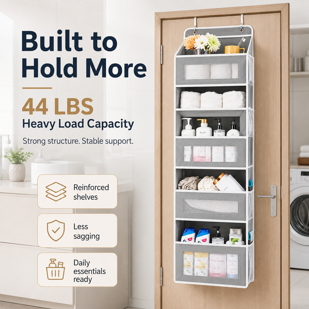 🔥 50% OFF 5-Tier Over-the-Door Organizer – Extra Side Mesh Pockets for More Storage 🚪