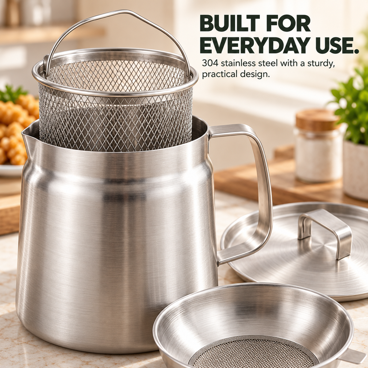 🍳 4-in-1 304 Stainless Steel Deep Fryer & Oil Strainer Pot Set – Fry, Filter & Store Cooking Oil with Ease