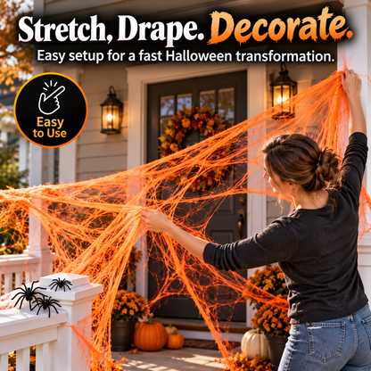 🎃 50% OFF Halloween Stretch Spider Web Set – 100g Web + 20 Spiders