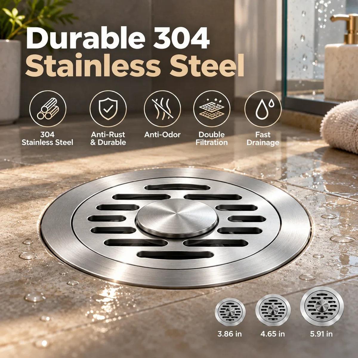 🎁304 Stainless Steel Automatic Anti-Odor Floor Drain