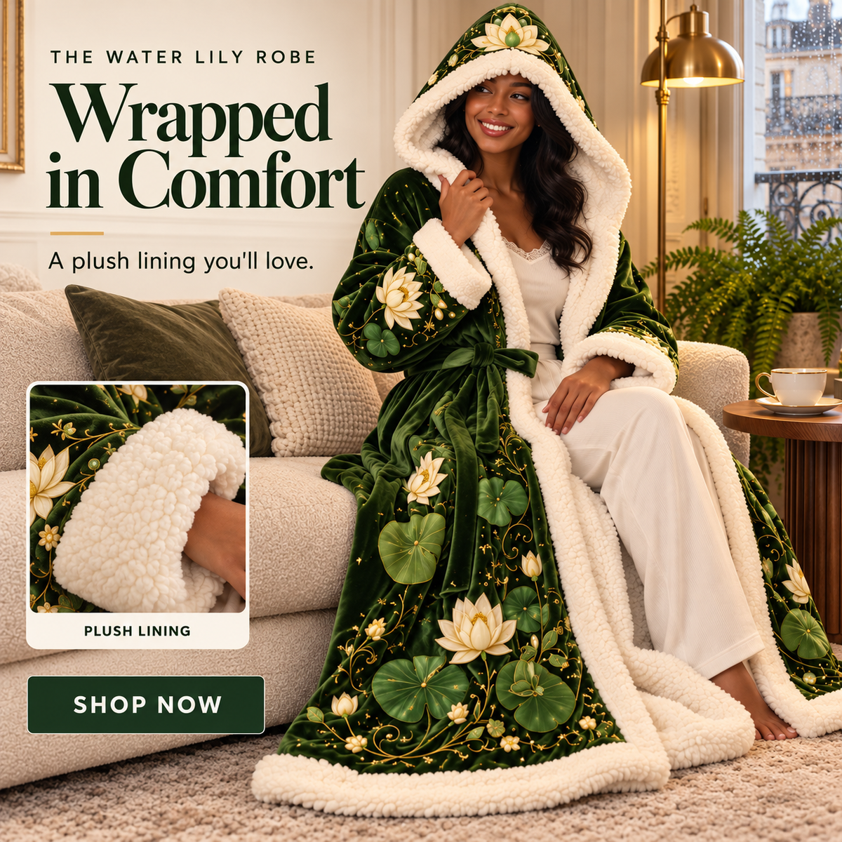 🌸Floral Hooded Robe with Plush Lining