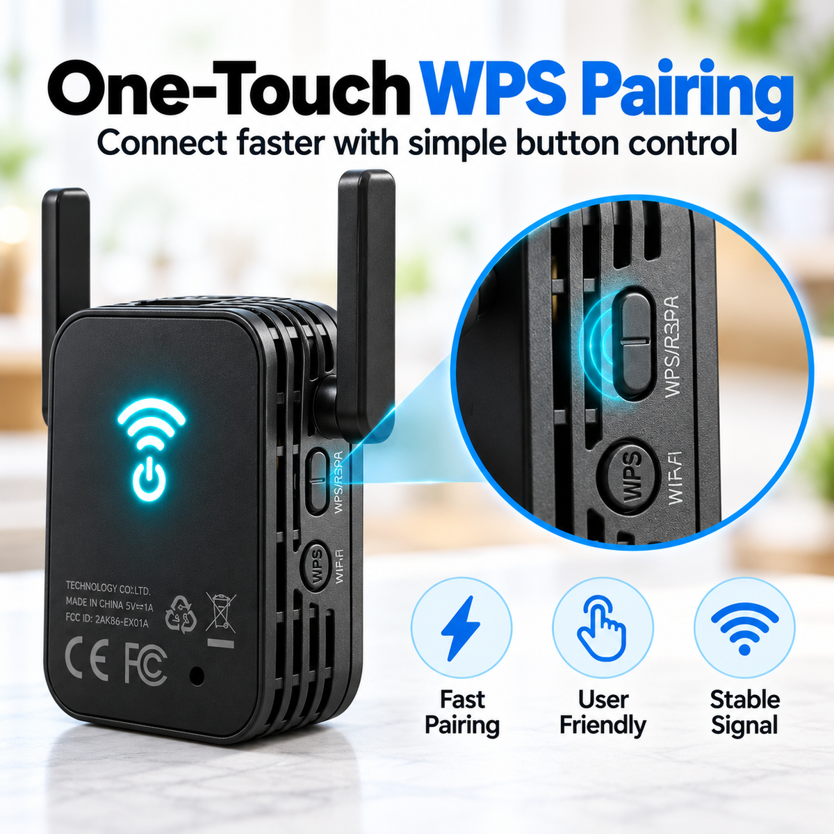 📶 Mini Portable Wi-Fi Extender Signal Booster with Dual Antennas & Ethernet Port ⚡