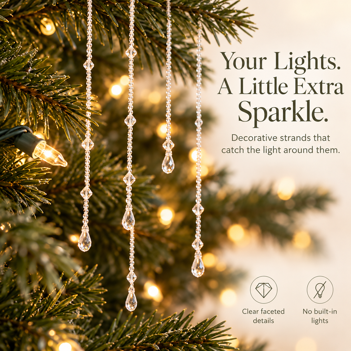 ✨ Reusable Clear Beaded Tinsel – Teardrop Icicle Strands for Christmas Trees