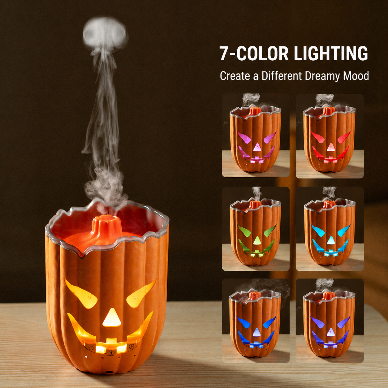 🎃 50% OFF Halloween Pumpkin Flame Diffuser – Colorful Night Light & Cool Mist Humidifier