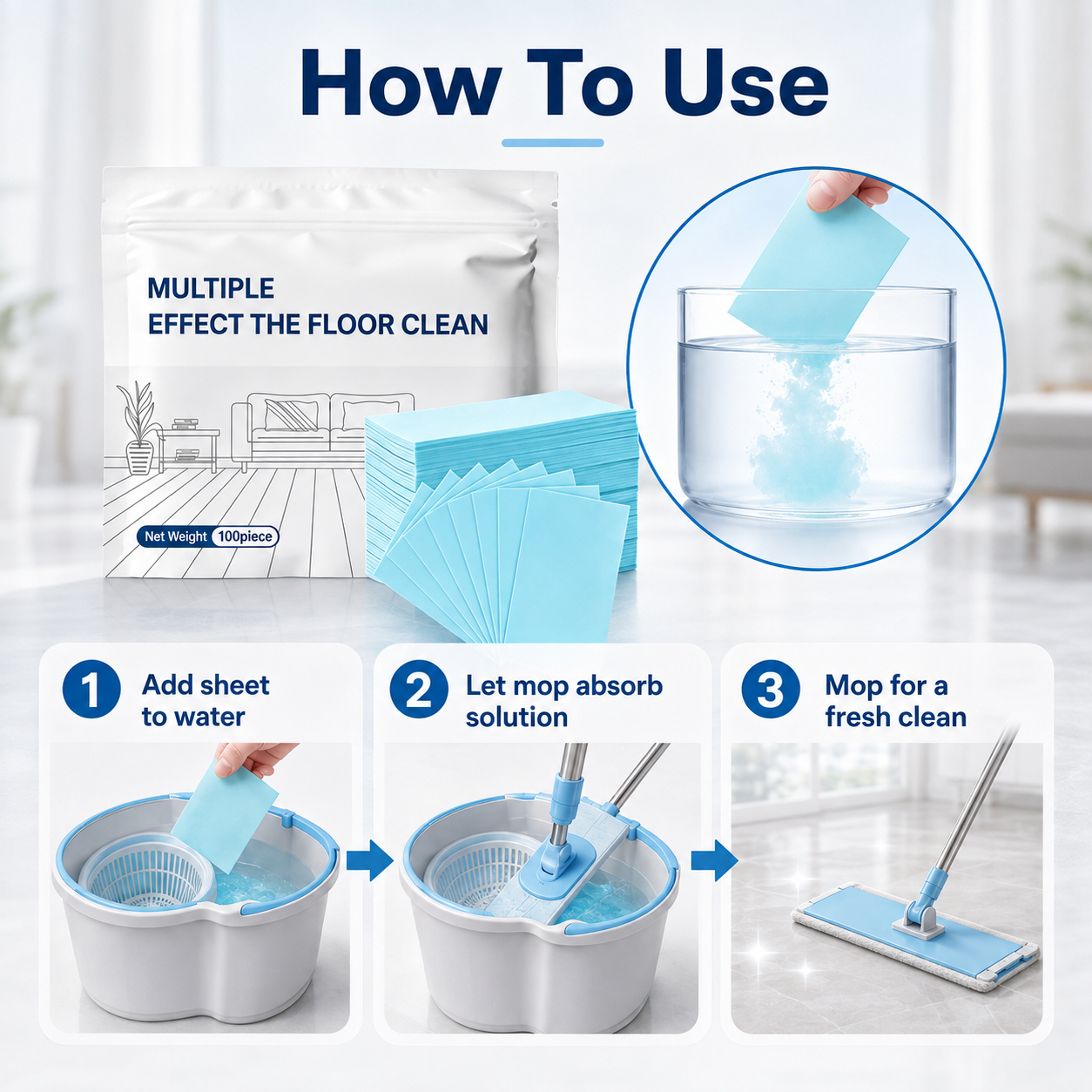 🧹 48% OFF- Compact Floor Cleaner Sheets 100 Pack 💧 No Bulky Bottles