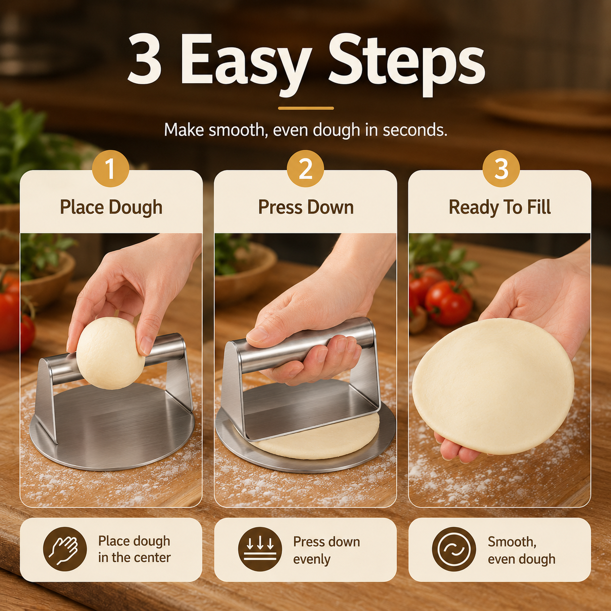 🔥 50% OFF Stainless Steel Dough Press for Dumplings, Pastry & Burger Patties