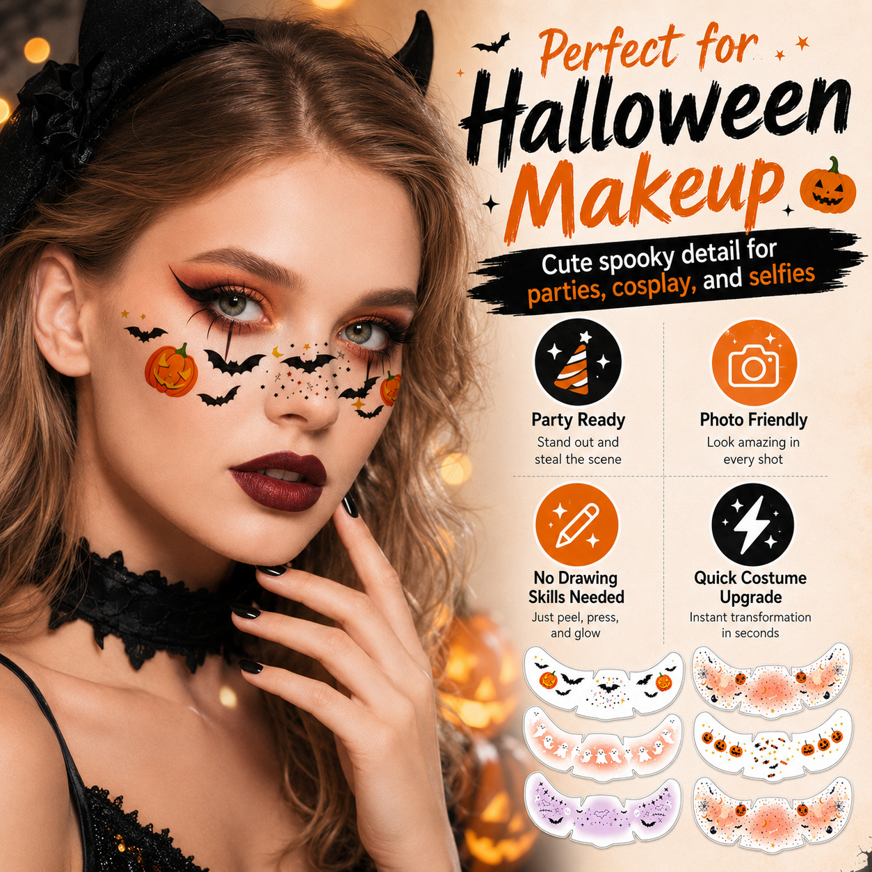 🎃 50% OFF 6PCS Halloween Under-Eye Face Stickers – Instant Spooky Makeup Set