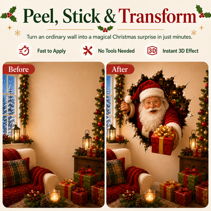 🔥Last Day 50% OFF-19.7'' 🎄 3D Christmas Break-In Wall Decal Peel and Stick Holiday Home Decor 🎅