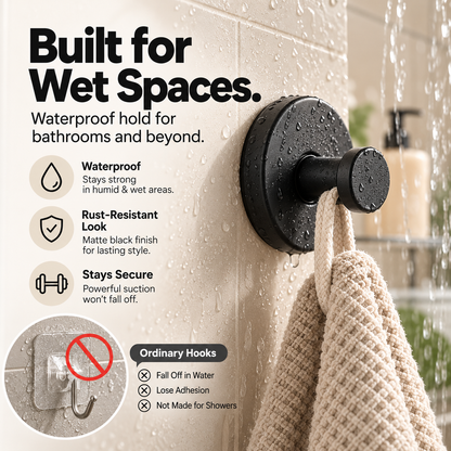 🔩 Heavy-Duty Matte Black Stainless Steel Vacuum Suction Hooks (15 LBS No-Drill) 🚿